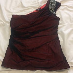 Bebe off the shoulder top with side zipper